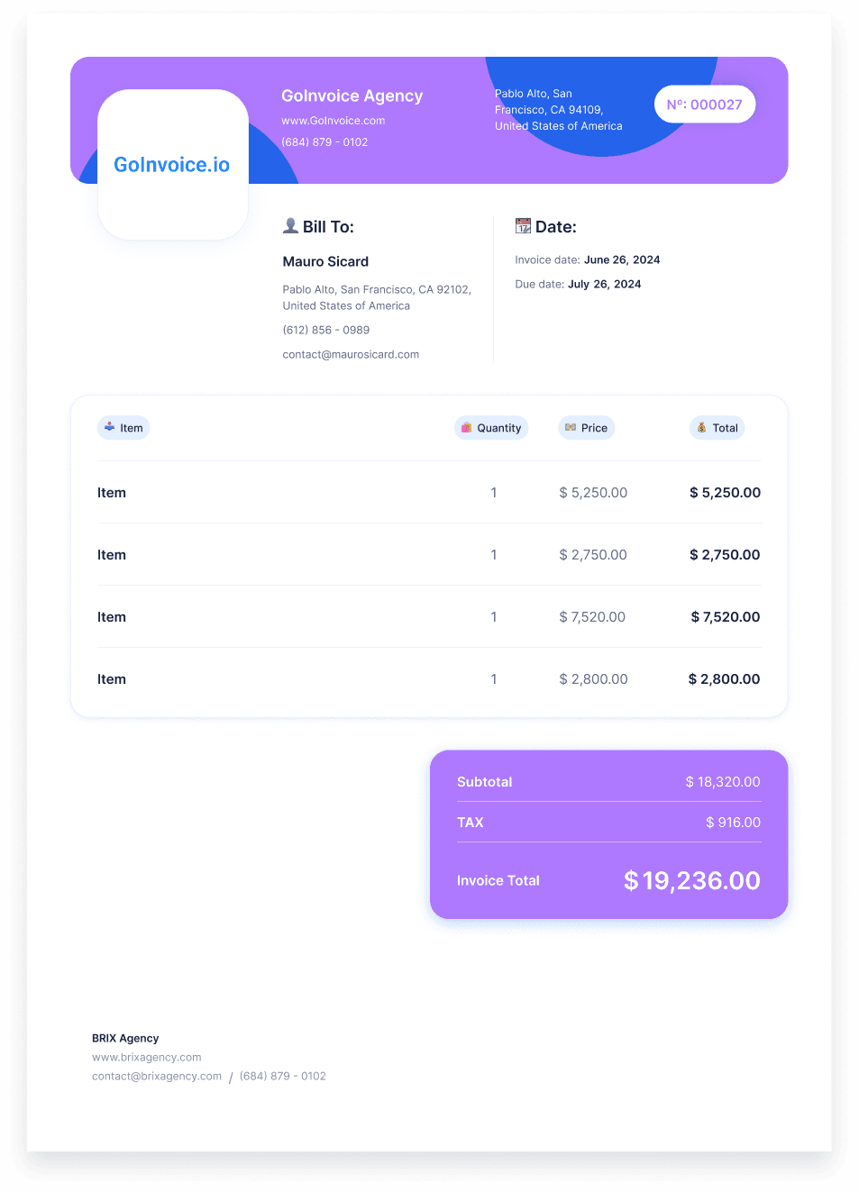 Lighting Installation Invoice