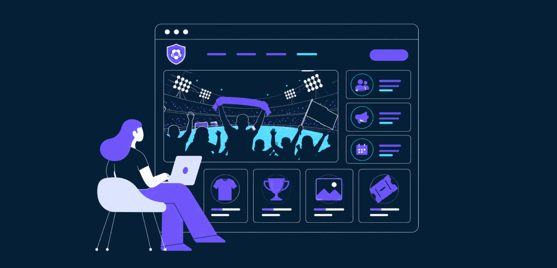 Website design and analytics illustration, with user interacting with data