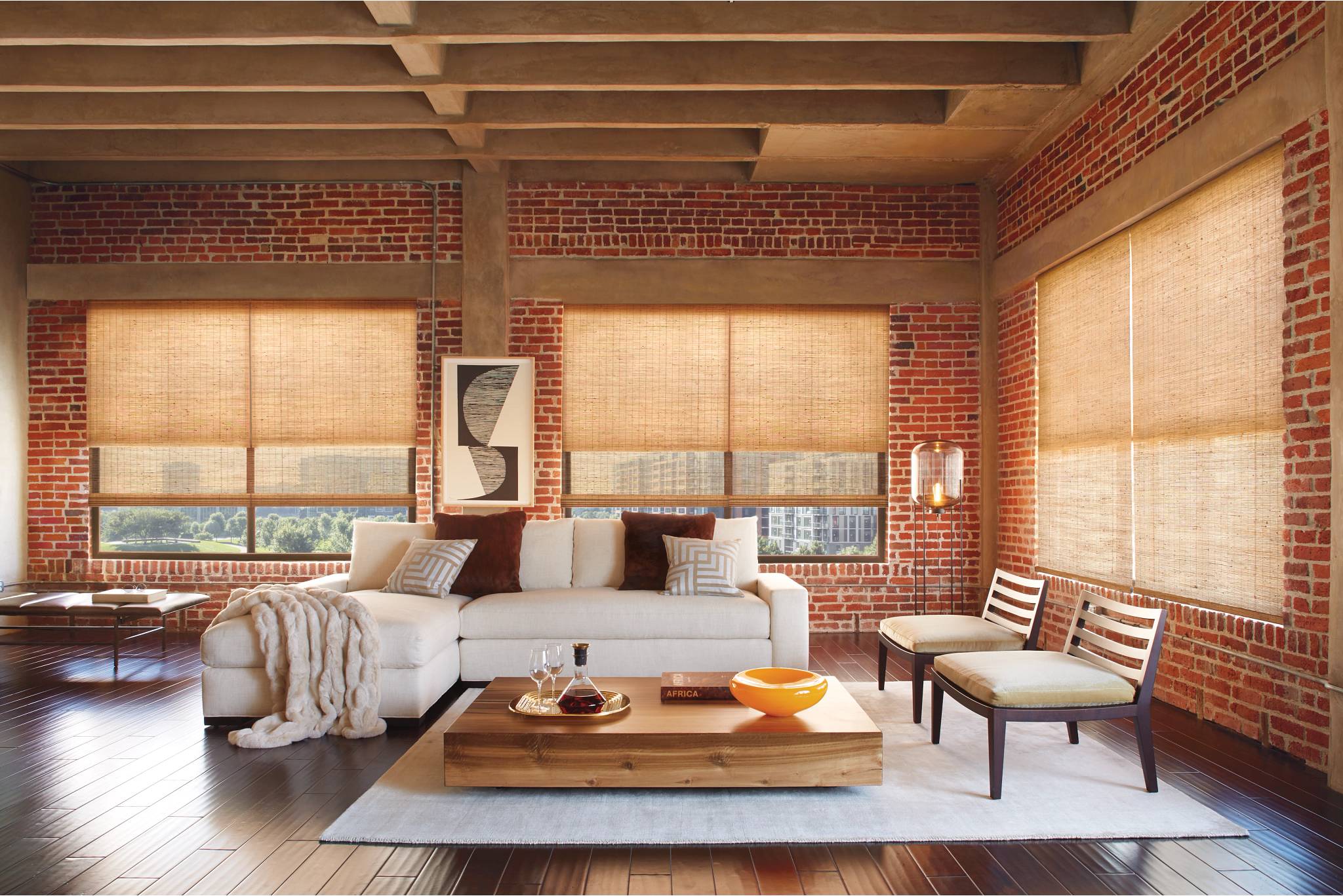 Provenance® Woven Wood Shades with Powerview Automation in Living Room