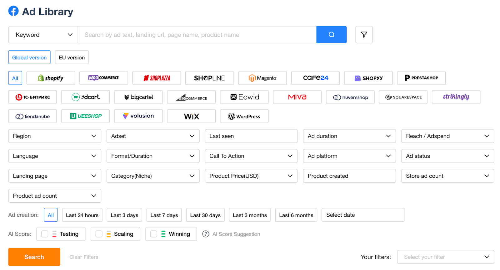 PPSPY ad library dashboard