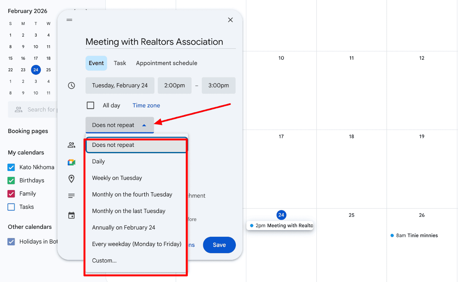 Creating recurring events in Google Calenndar