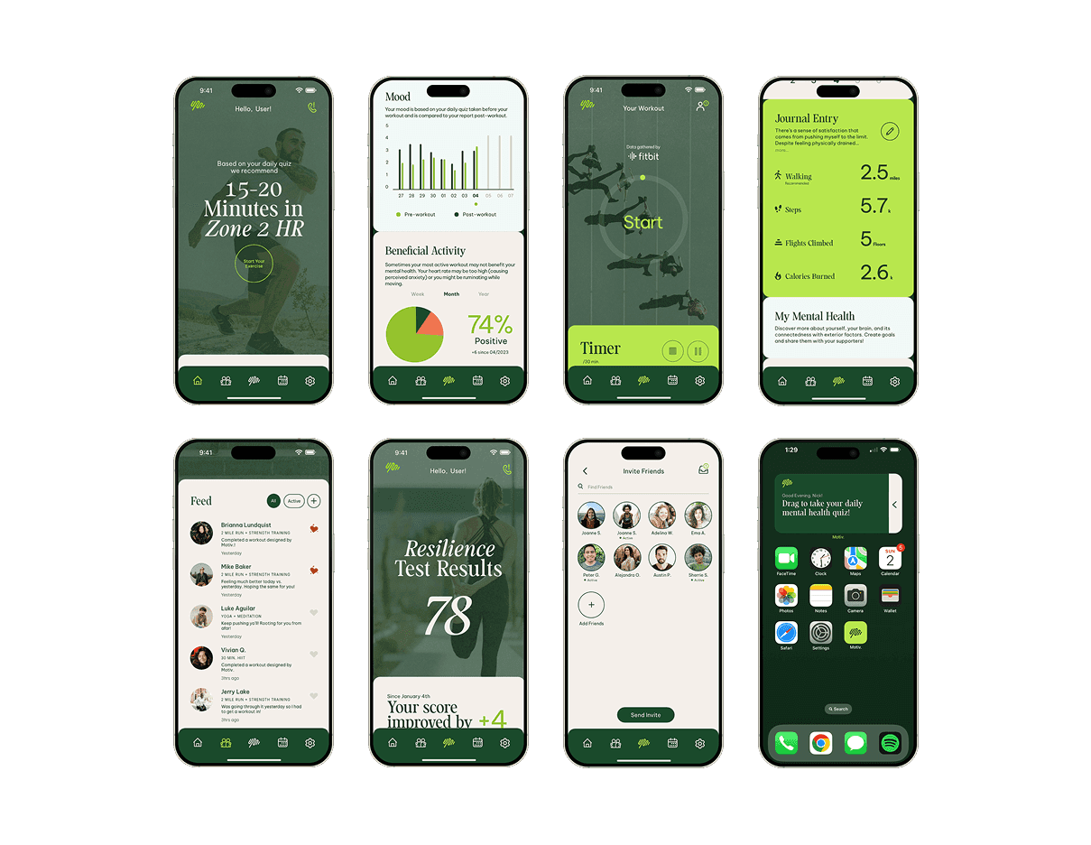 8 phone screens in a grid