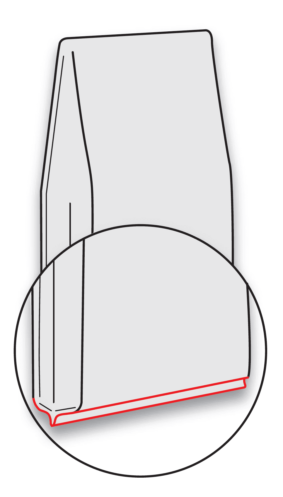 Kaffeeverpackung Detailansicht, Standbodenbeutel mit roter Linie, Verpackung