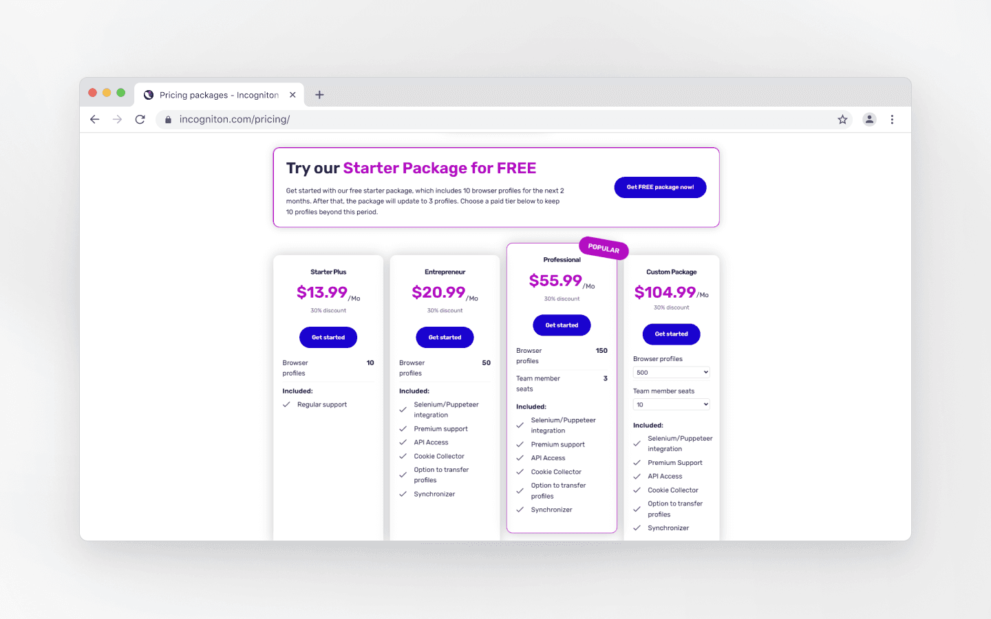 Many Incogniton features are restricted on lower subscription tiers.