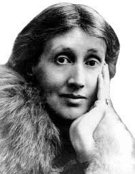 A black-and-white portrait of Virginia Woolf, the renowned British author and modernist, known for works like "Mrs. Dalloway" and "To the Lighthouse." Woolf is depicted with a thoughtful expression, resting her head on her hand, wearing a fur-trimmed coat. The image captures her intellectual depth and introspective nature, characteristic of her literary influence in the 20th century.