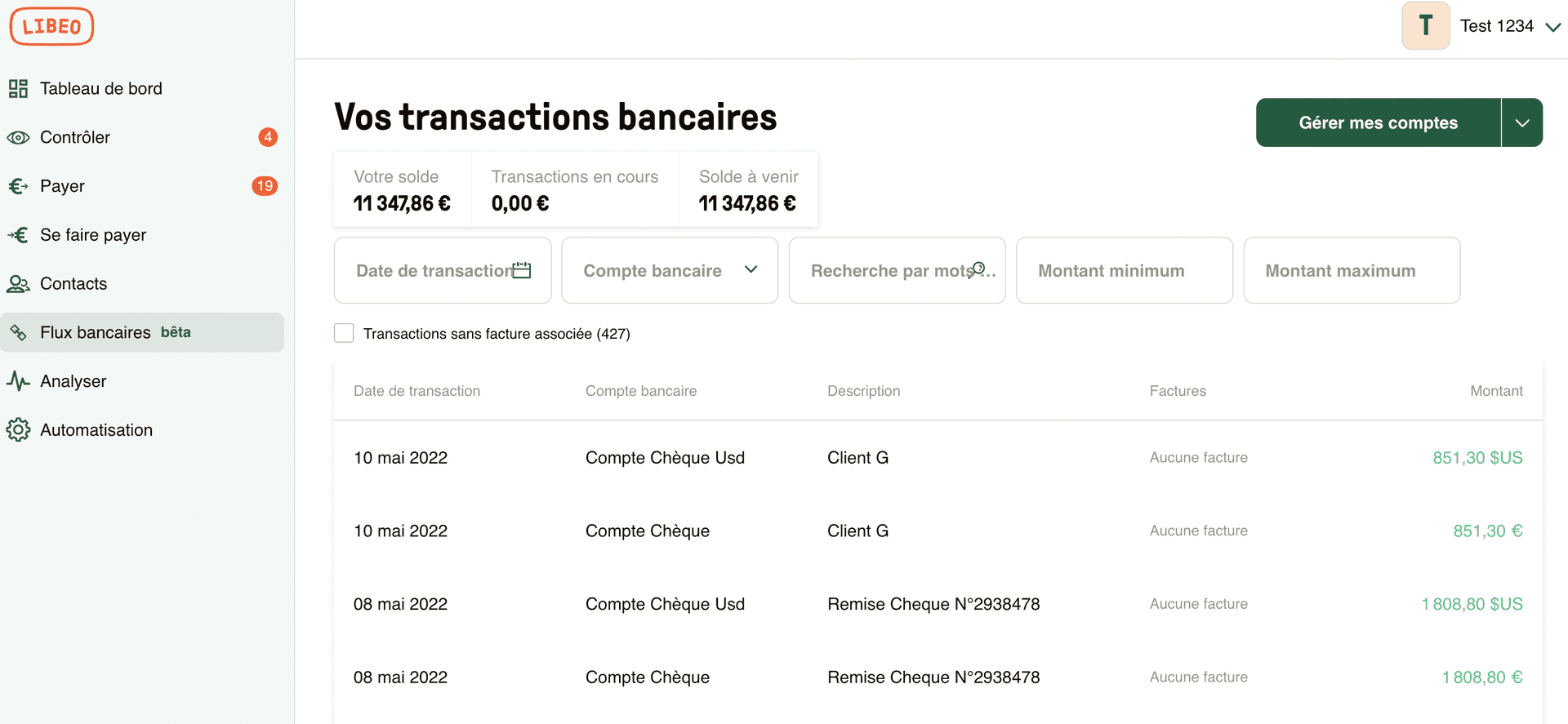 Transactions bancaires