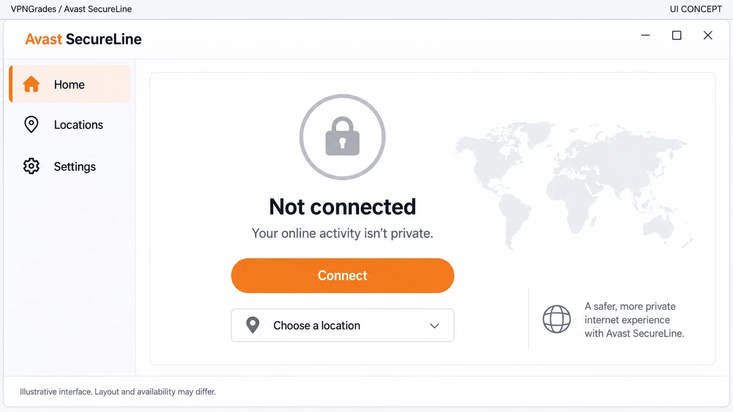 Avast SecureLine: a desktop connection interface (illustration).