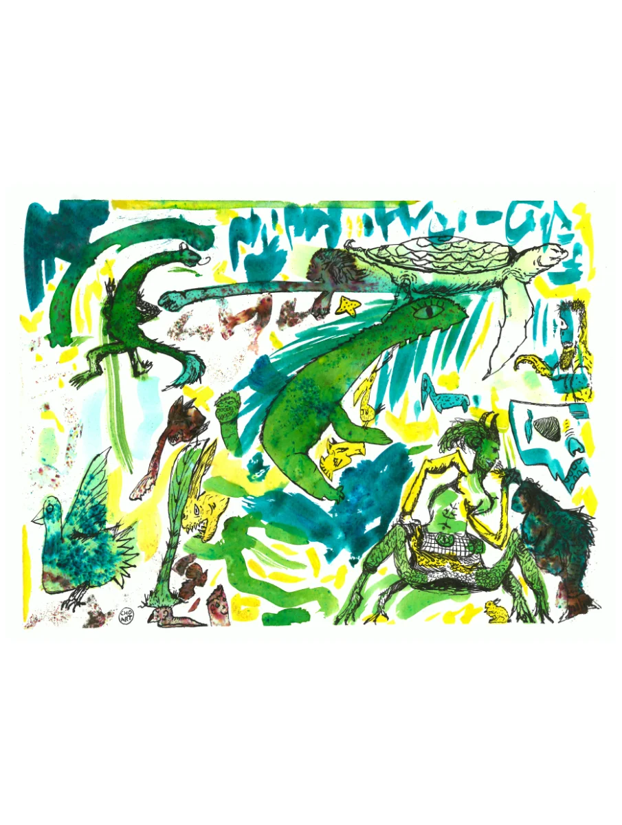 A ubstract paint of creatures from a other dimension