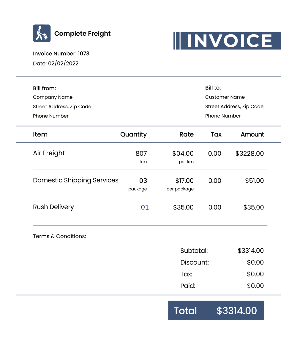 Example 2 — Carrier invoice sample document