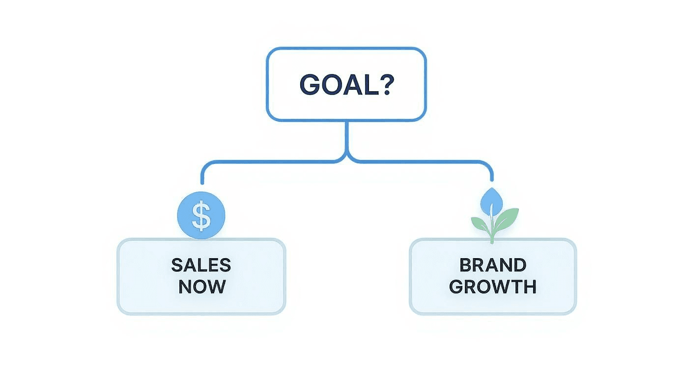 a infographic showing a breakdown of main objectives with paid or organic search targeting