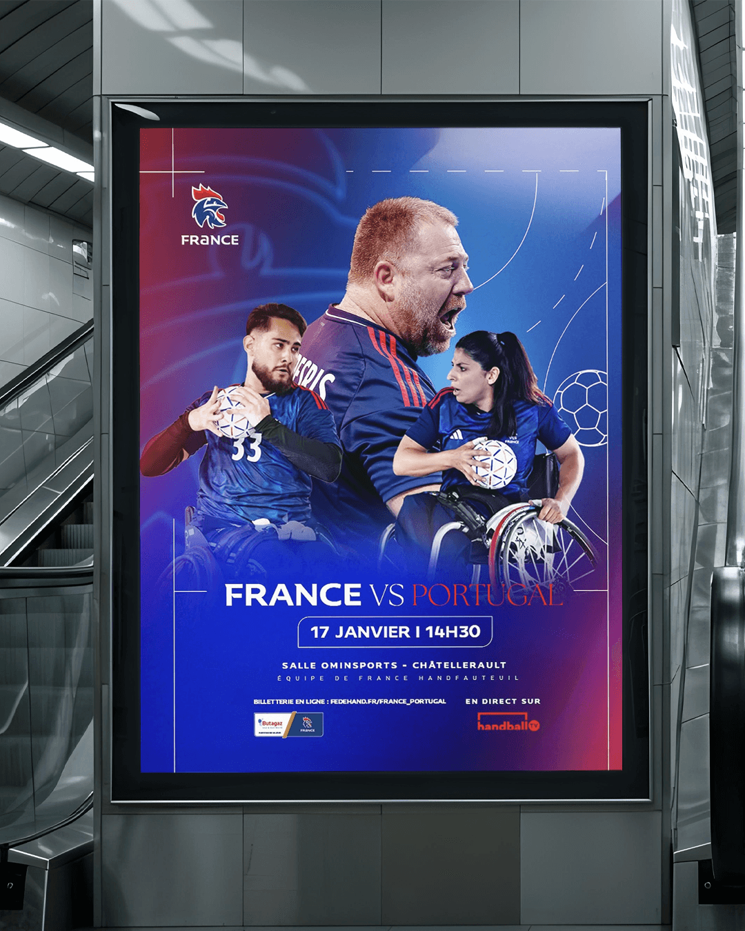 Visuel digital de la charte graphique de l’équipe de France Handfauteuil, design moderne et dynamique