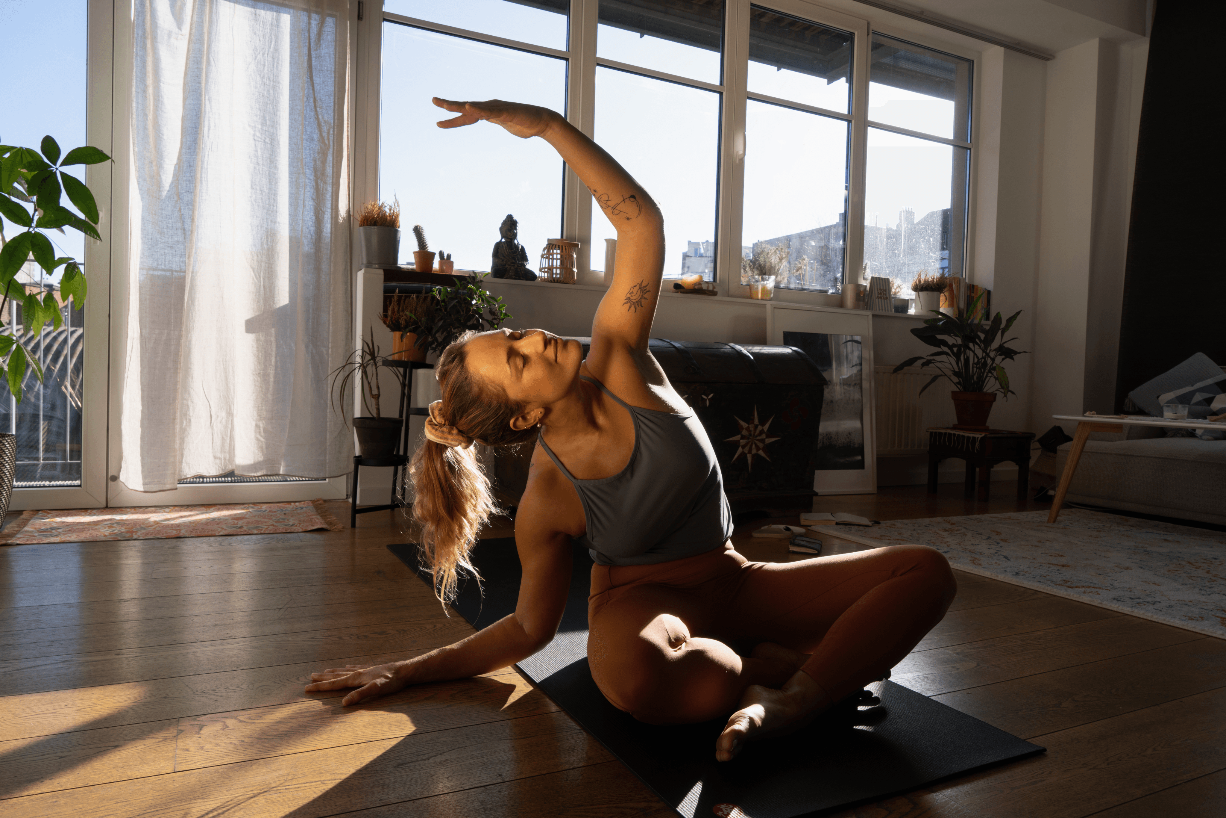 Morning yoga session at pop-up studio in Ixelles, Brussels