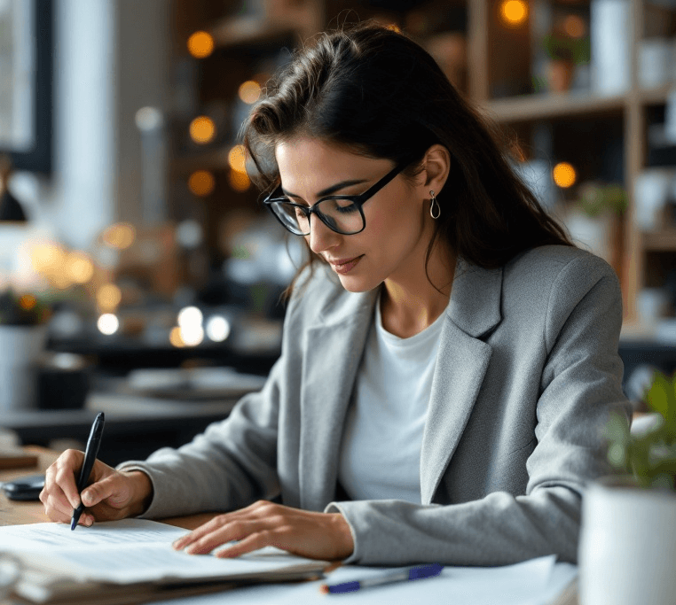 Woman writing in notebook
