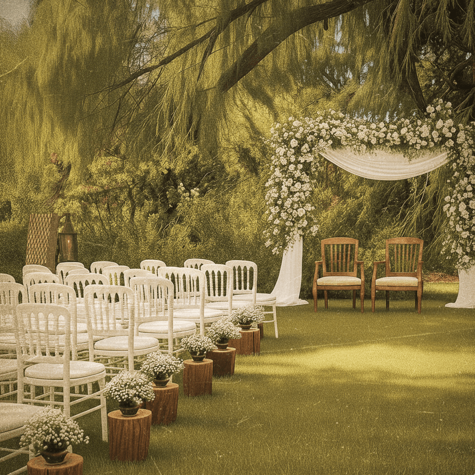 A serene pathway lined with trees leads to a distant building, bathed in warm sunlight.