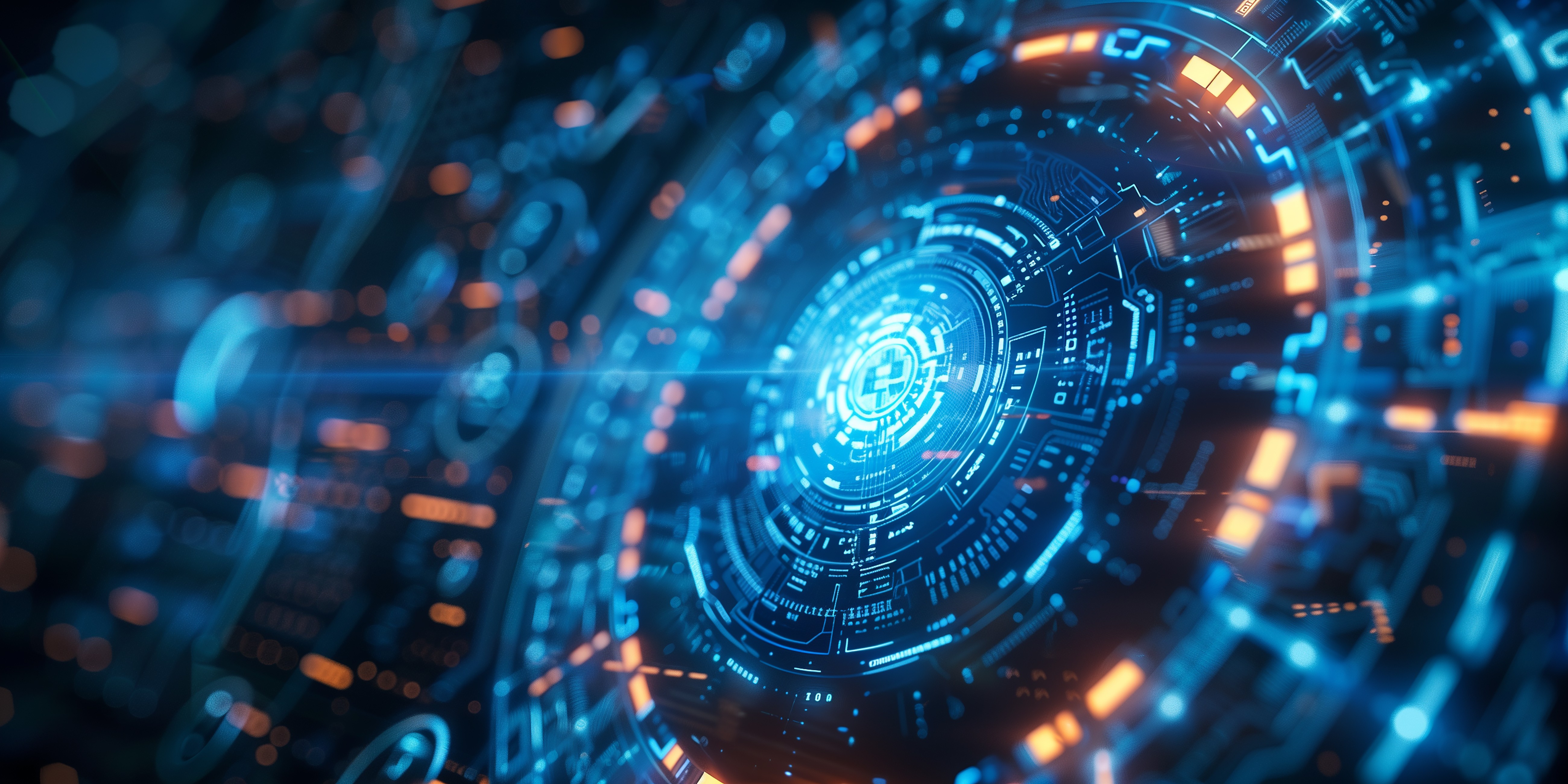 Abstrakte digitale Schnittstelle mit gestapelten kreisförmigen Indikatoren und Datenringen, die eine strukturierte Analyse von KI-Risiken, Auswirkungen und potenziellen Schäden darstellen, um fundierte Governance-Entscheidungen zu unterstützen.