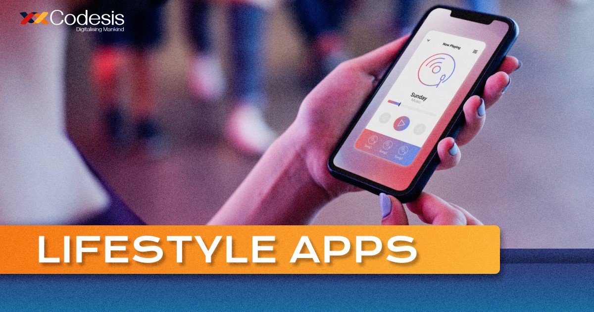 an image of a person holding mobile phone in hand and using lifestyle music app and the text showing as lIfestyle app
