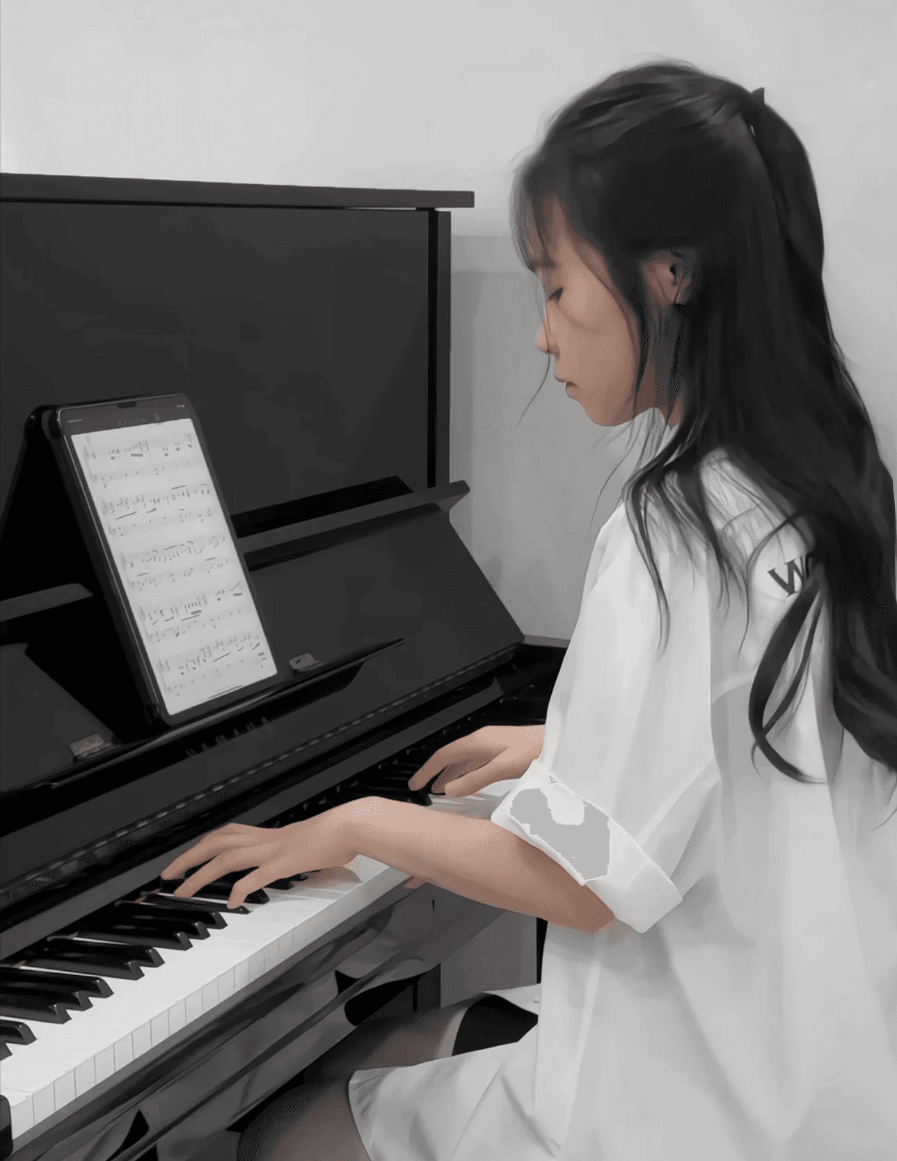 Portrait of a Young Woman playing piano