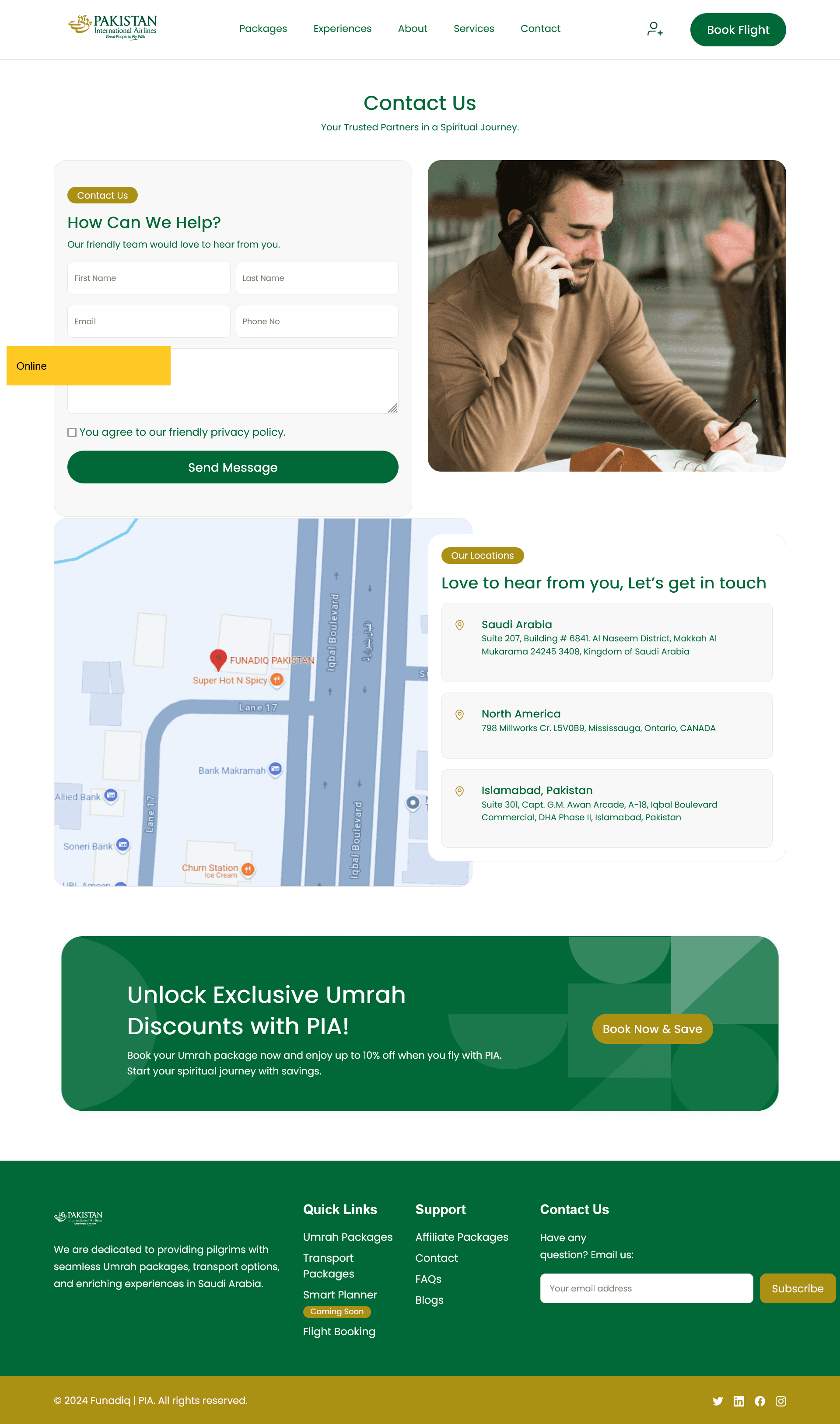 Contact us -Umrah PIA travel agency website designed by Dreams Agency, Mississauga, Ontario.