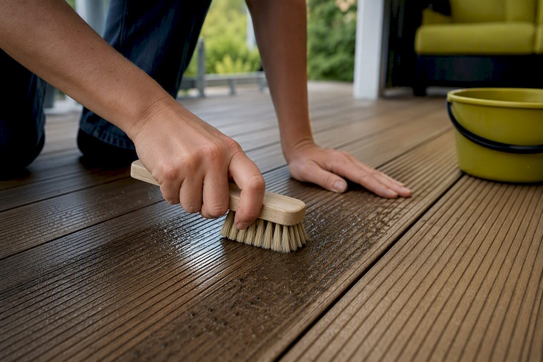 Soft brush cleaning composite deck grooves