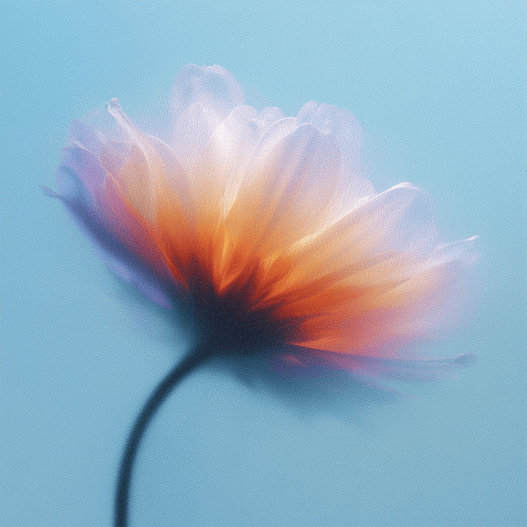 Close-up of yellow ethereal flower against blue background.