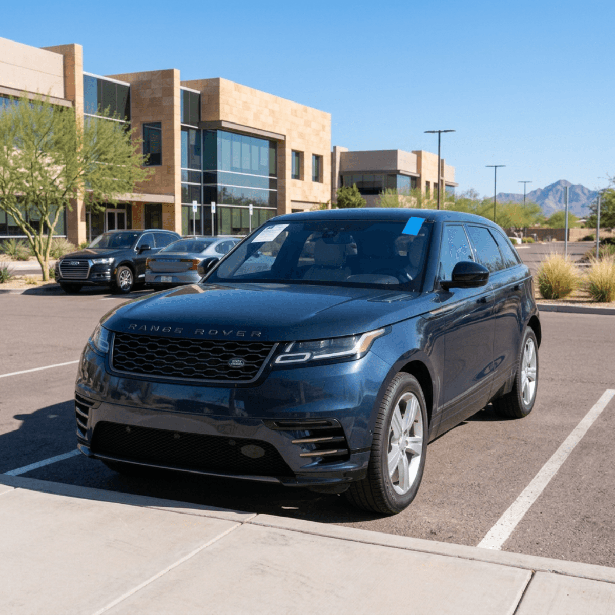 Dark blue Range Rover Sport with a professionally replaced windshield in Coolidge, Arizona