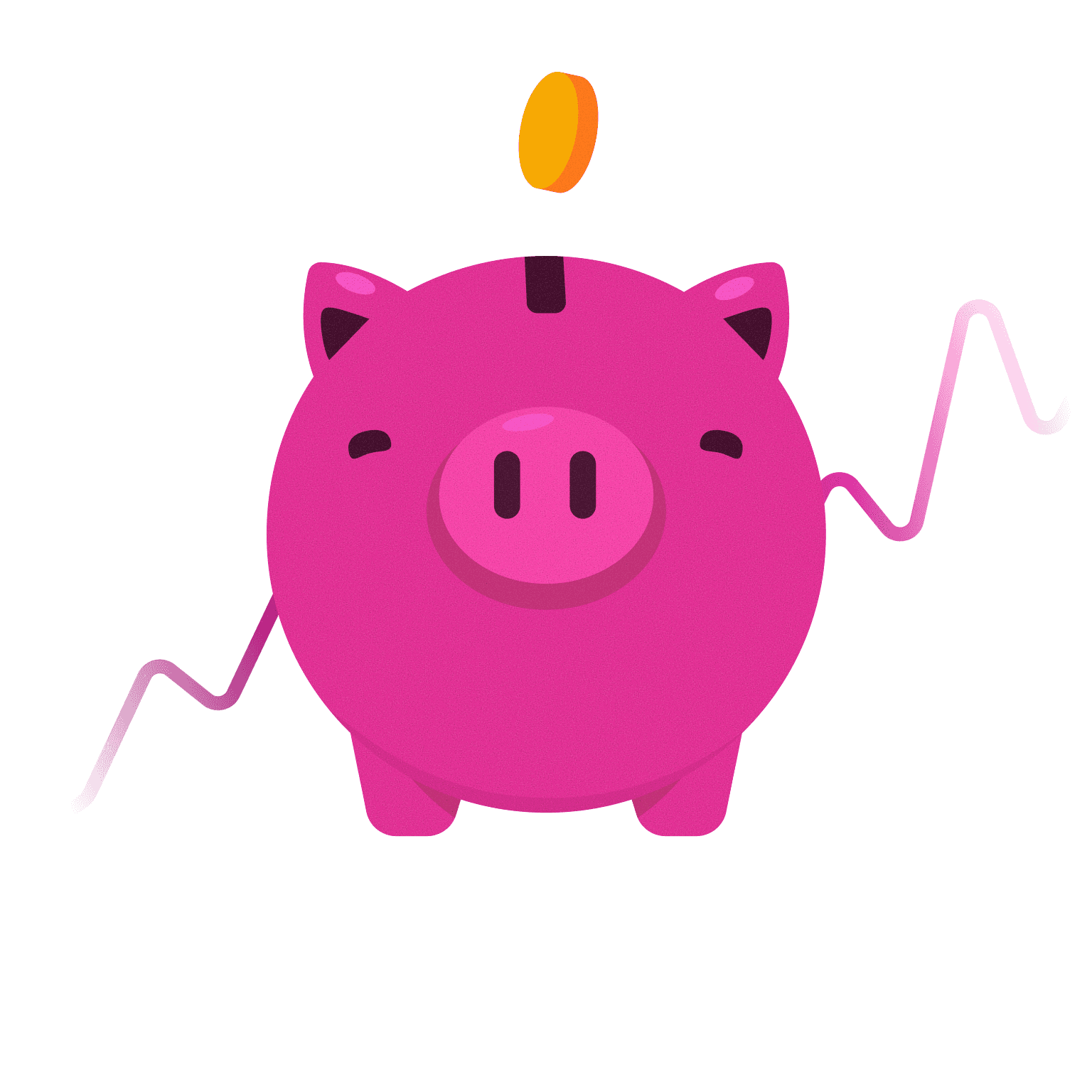 Spaarvarken waar een gouden munt in wordt gestopt, zittend op een grafiek.