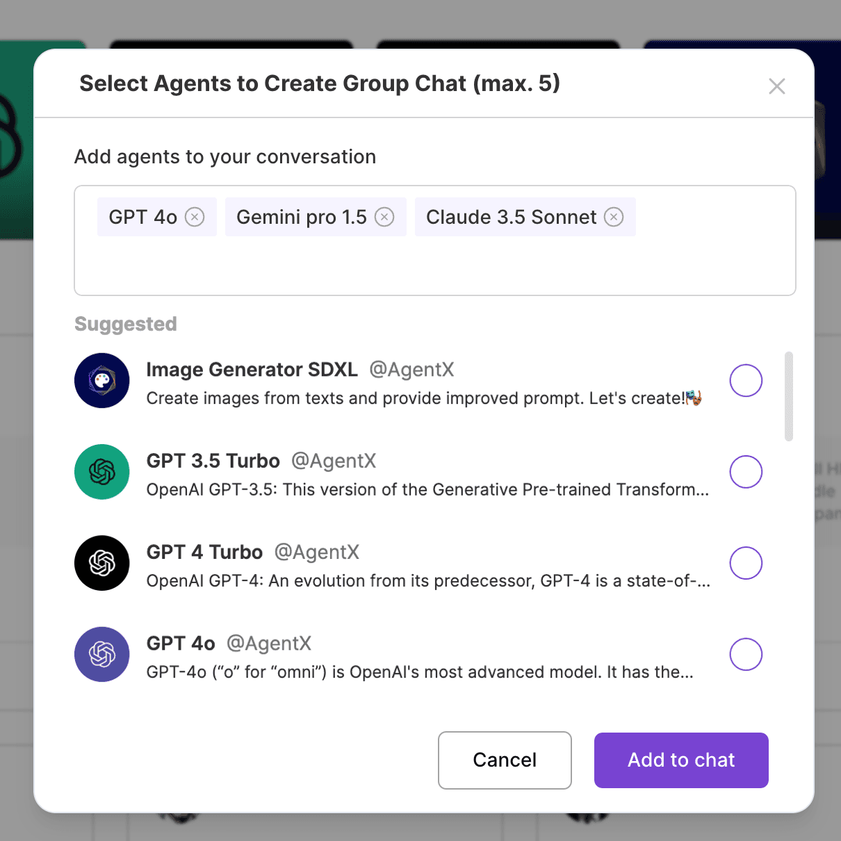 AgentX select group chat