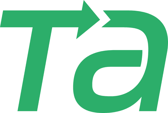 A green logo featuring the letters "Ta" in a stylized, italicized font, where the top bar of the "T" and the curve of the "a" are designed as interlocking arrows.