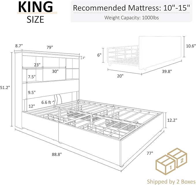 The wooden bed with storage drawers blends modern aesthetics with practical design for any setting.