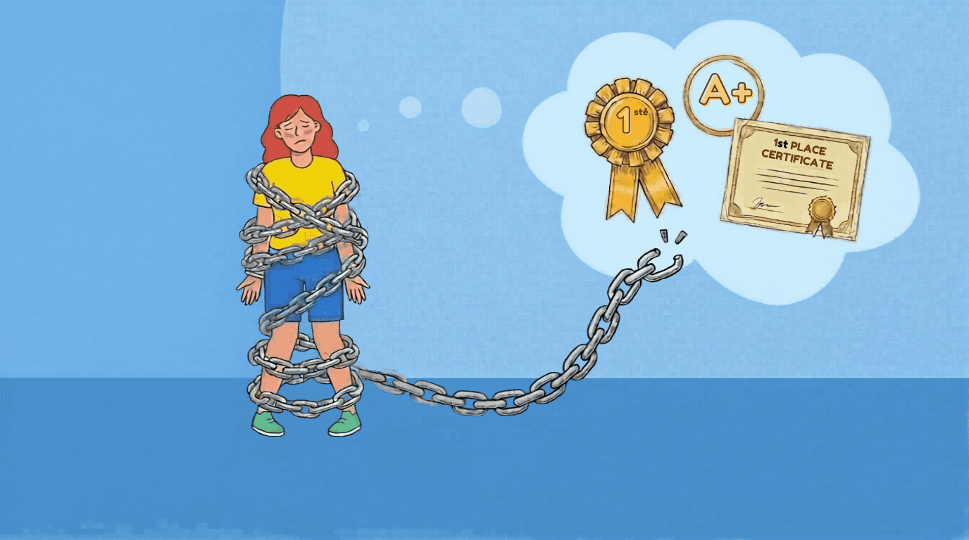 Woman chained by perfectionism thoughts