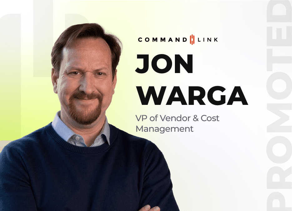 Banner announcing Jon Warga's promotion to Vice President of Vendor & Cost Management at CommandLink