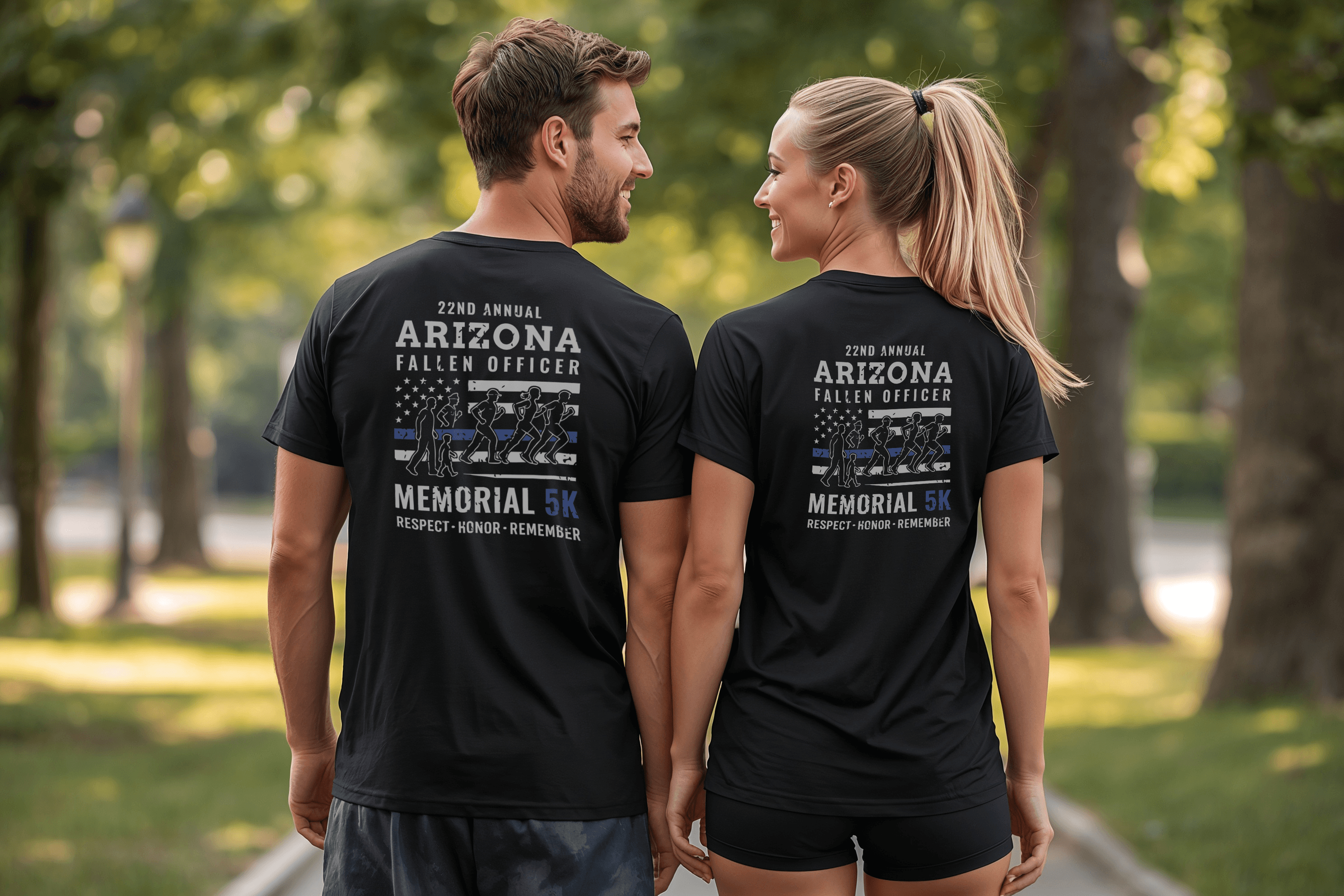 two runners wearing 5k t-shirts