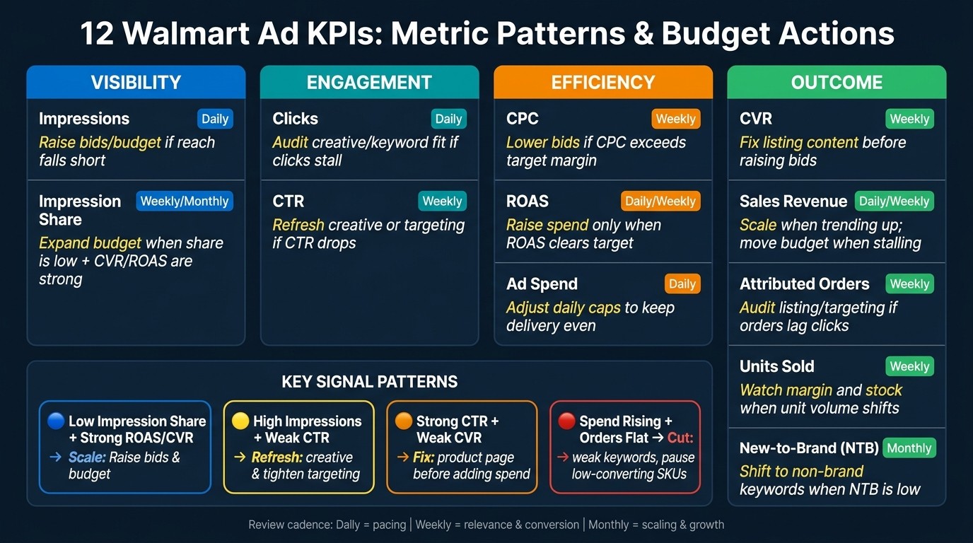 12 Walmart Ad KPIs: Metric Patterns & Budget Actions