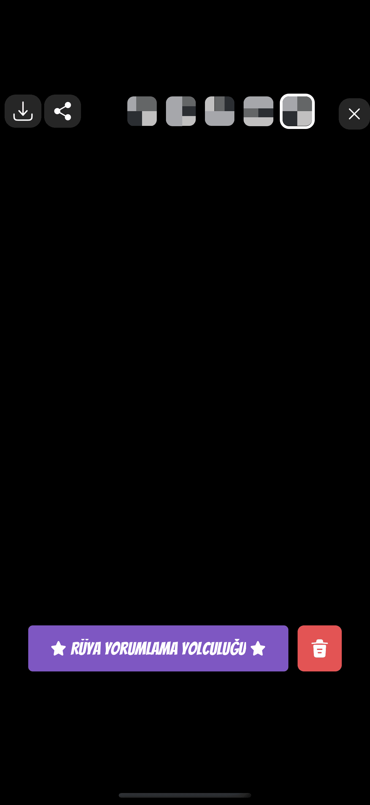 Asteria rüya görselleştirme düzeni — dört görselin yerleştirildiği rüya modalı kullanıcı arayüzü iskeleti.