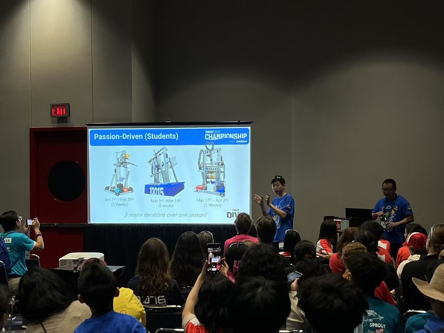 FRC 10015 Bubbles Team Captain Ryan Zhang presents Team's OctoMaster Robot Iteration at 2025 FIRST World Championship Conference