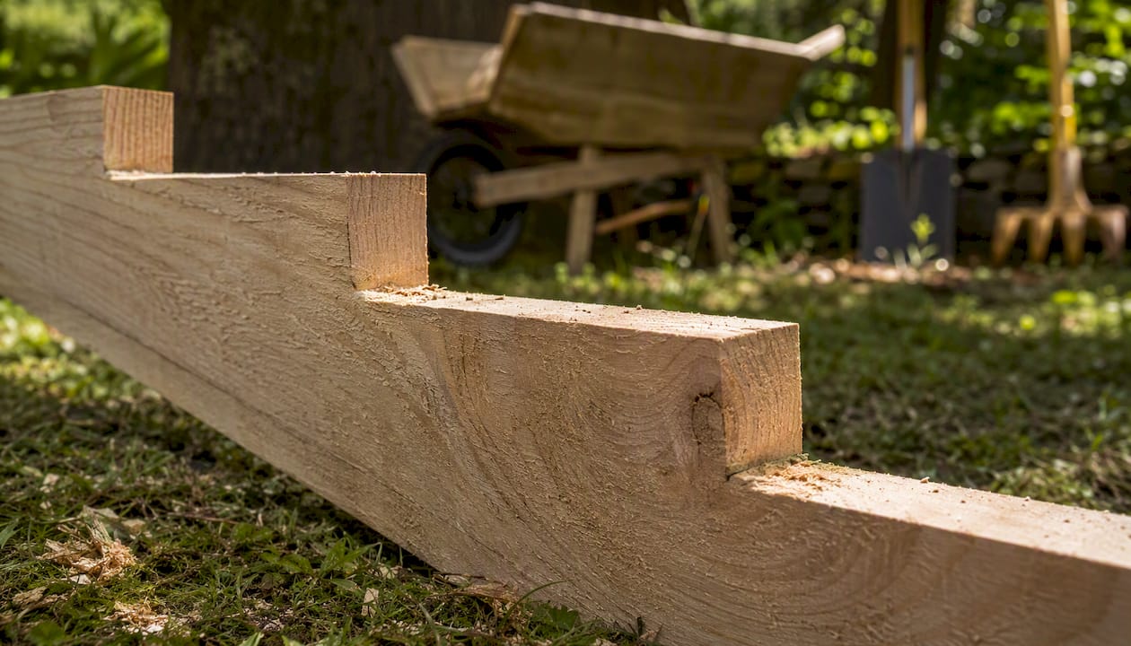 Notched deck stair stringer throat detail