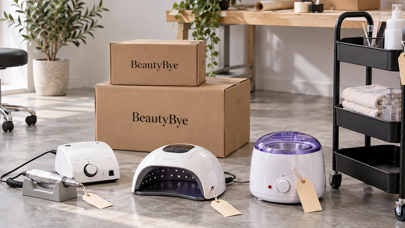 BeautyBye manicure drill, nail lamp and wax heater grouped for resale