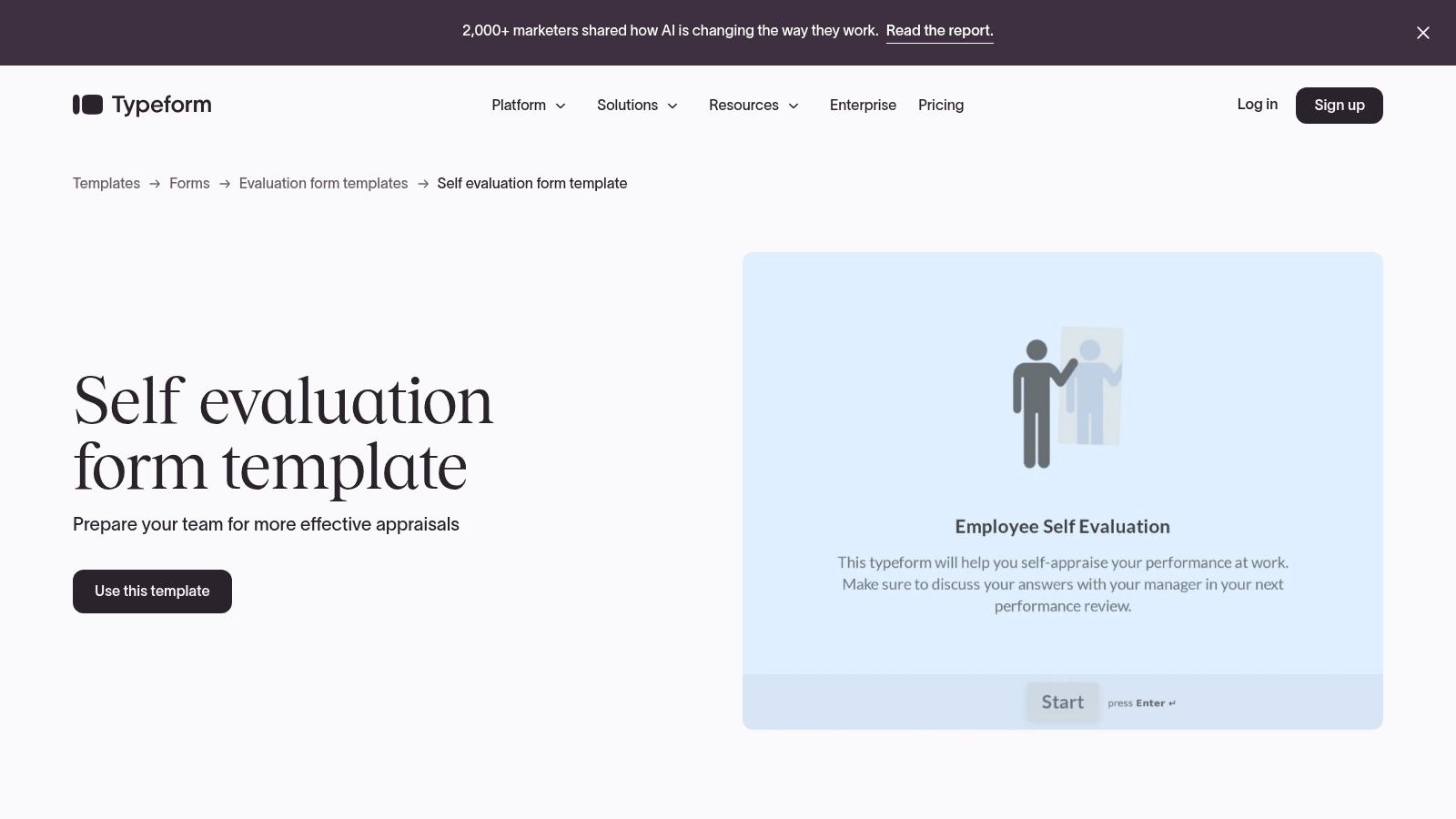 Typeform employee self evaluation form webpage screenshot