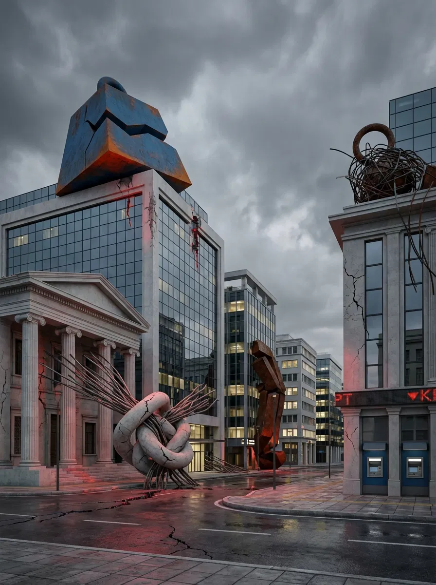 Symbolic representation of financial pressures within the Greek banking landscape