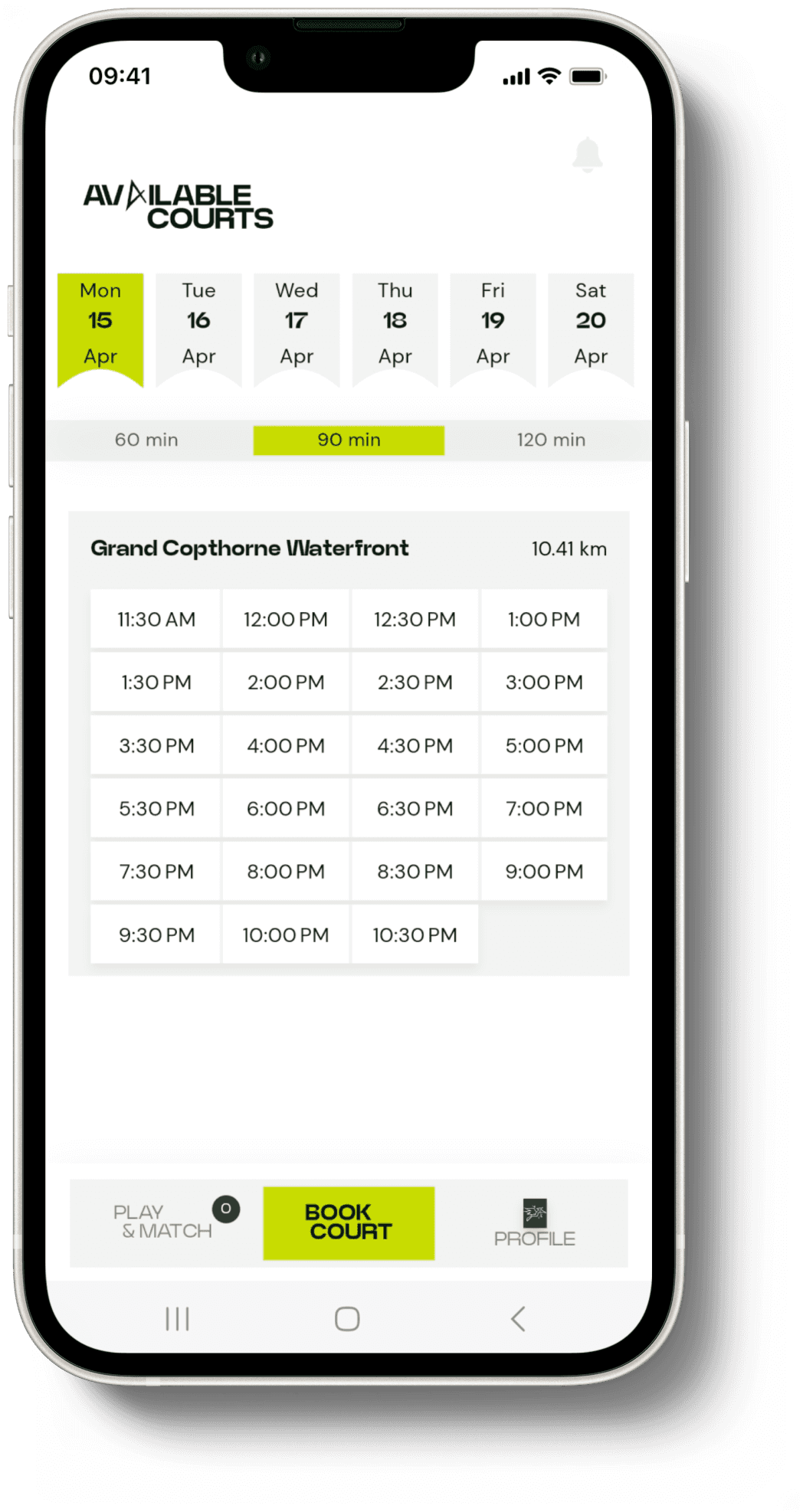 Mockup of Prime Padel's mobile app