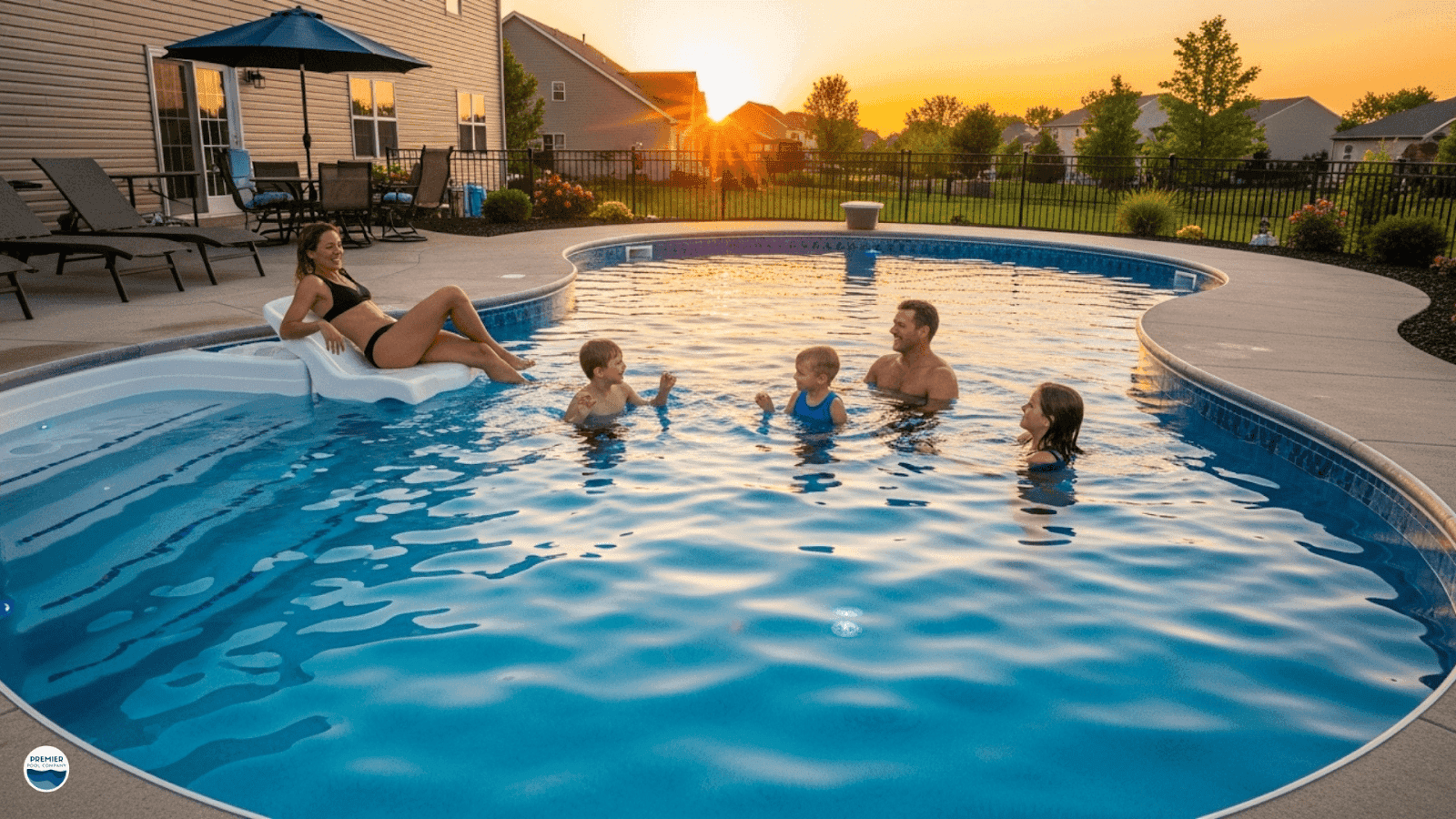 Central Ohio homeowners enjoying their durable fiberglass backyard pool