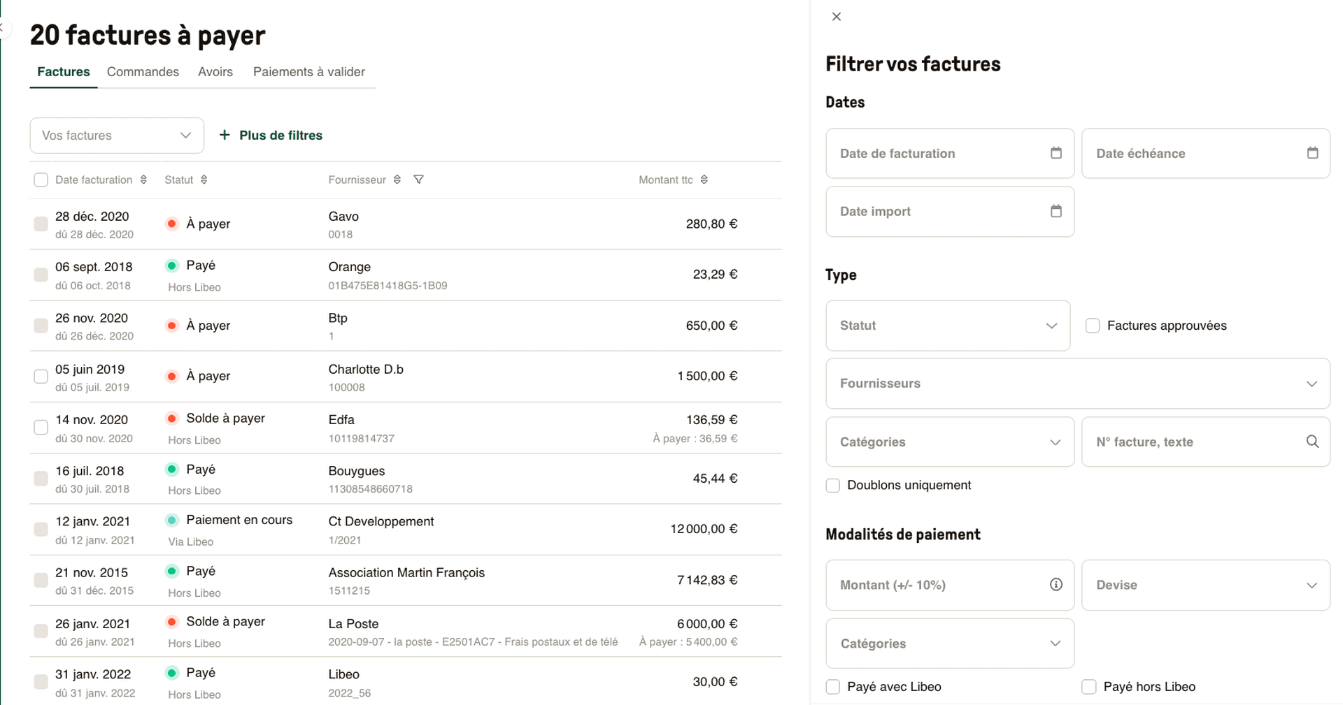 Filtrez vos factures dans Libeo