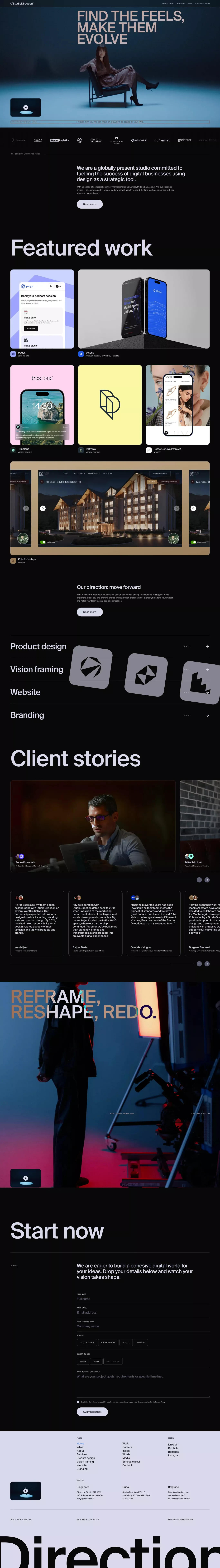 Studio Direction portfolio page screenshot showcasing Design and Tech design