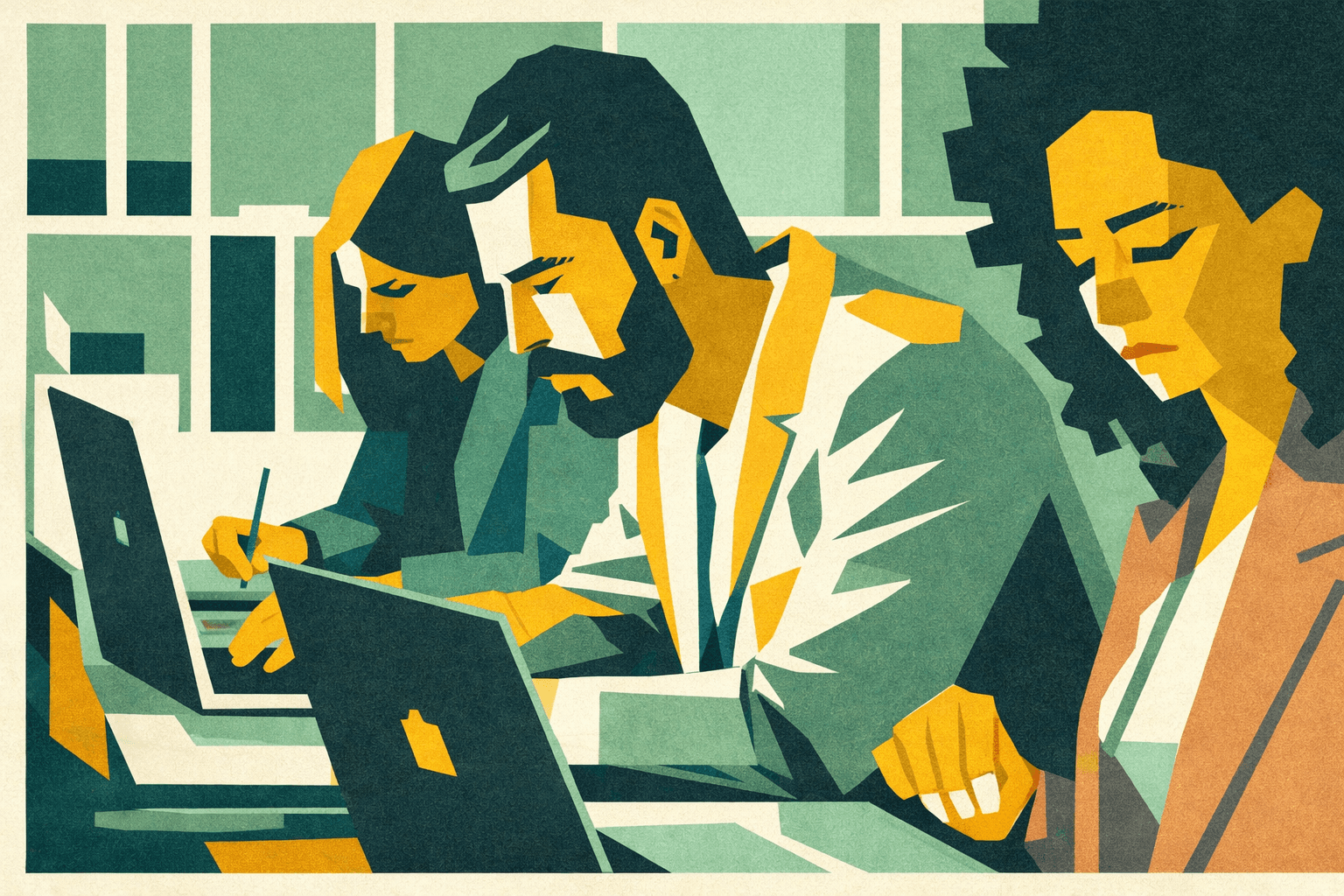 Professionisti concentrati al computer in open space, rappresentazione di ruoli knowledge worker esposti al cambiamento tecnologico e all’impatto dell’AI.