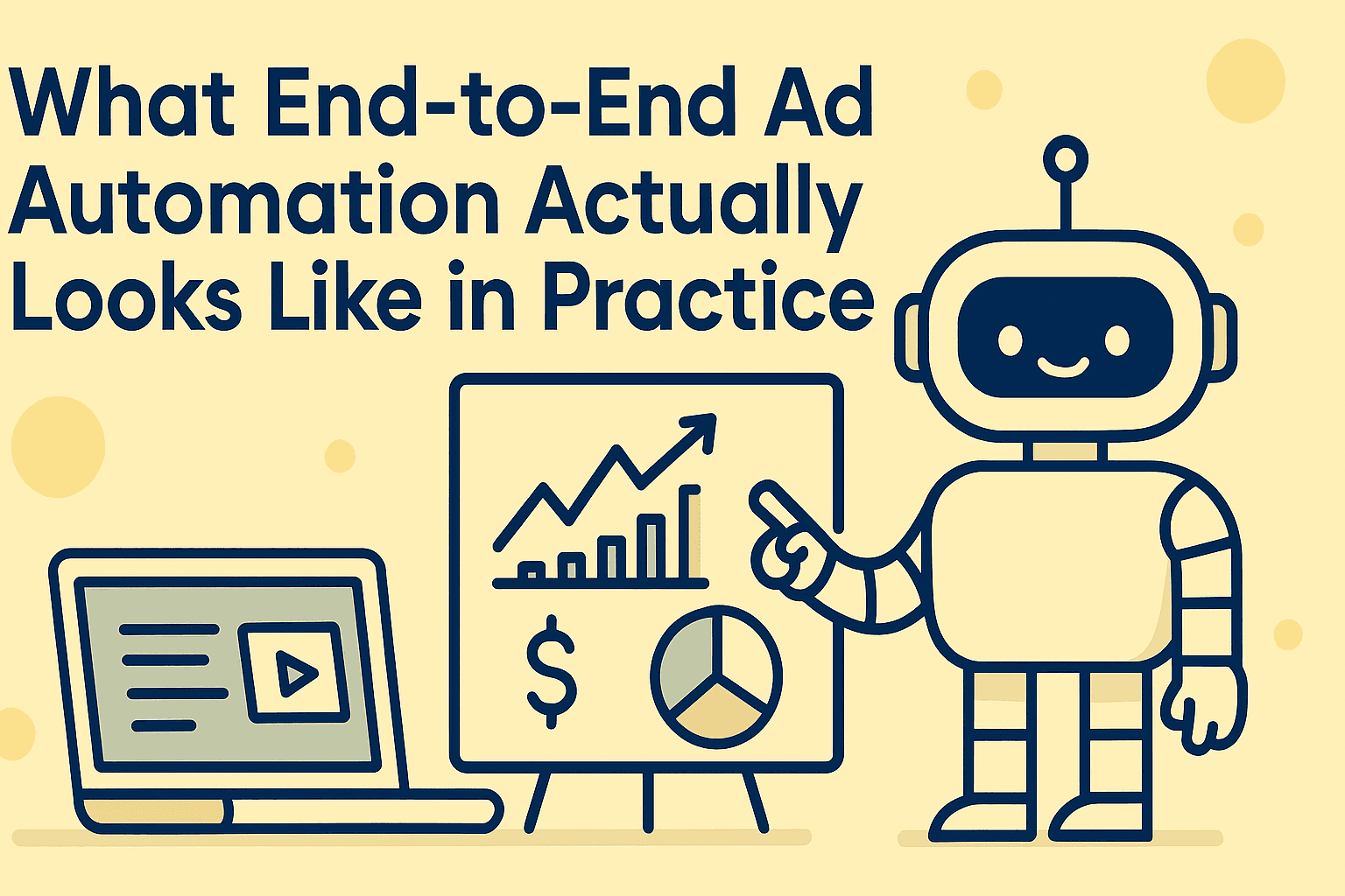 A friendly robot showing What End-to-End Ad Automation Actually Looks Like in Practice