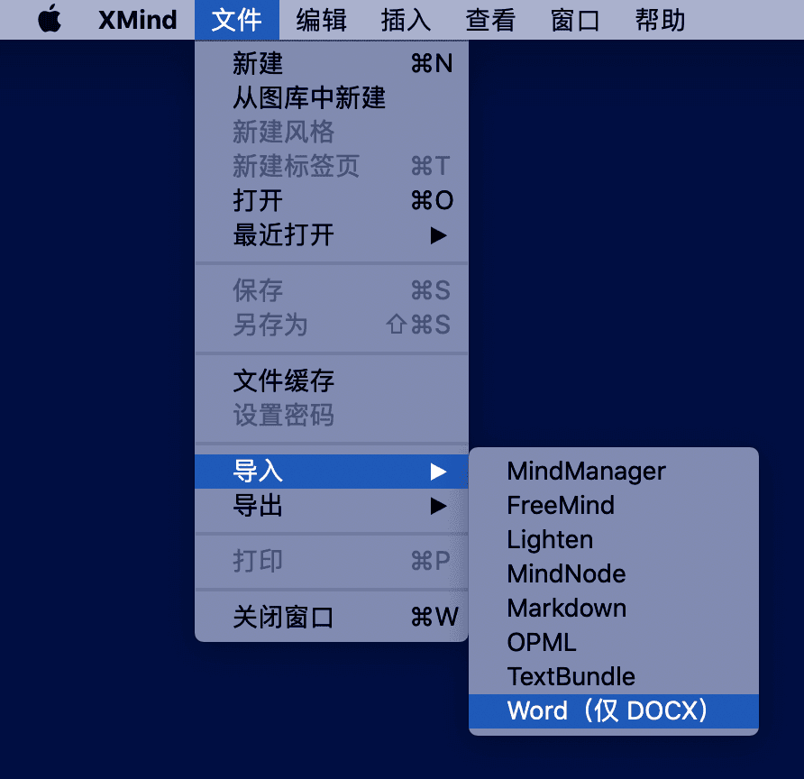 XMind软件导入选项截图