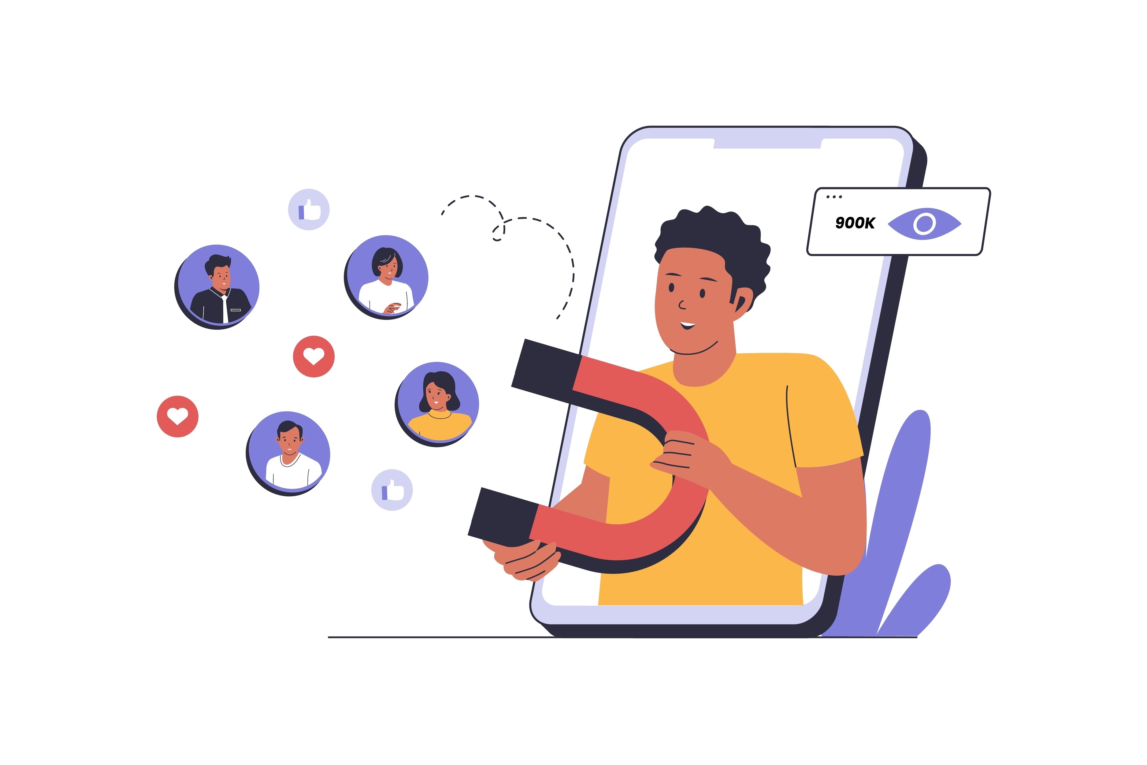 Creator on mobile screen with social media engagement icons for influencer marketing platform