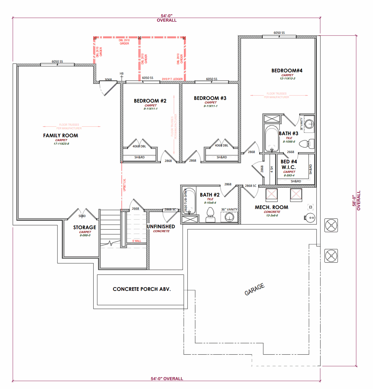 4 bed, 3.5 bath custom home floorplan