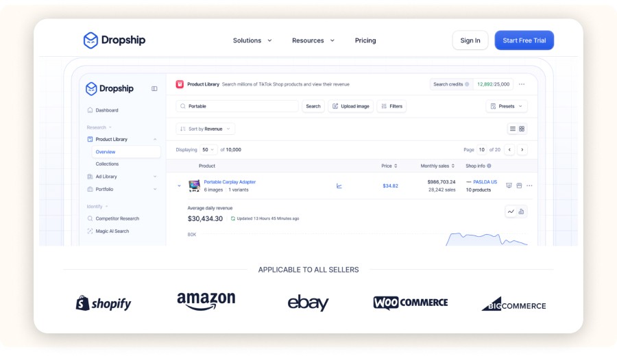 Dropship.io dashboard interface