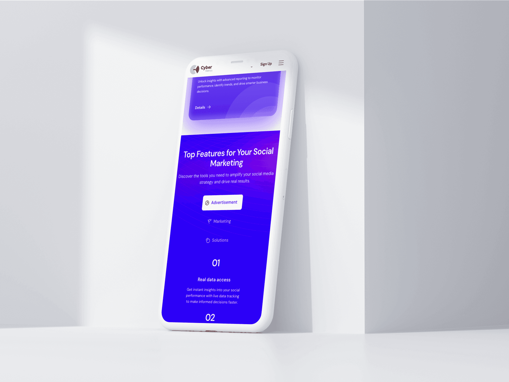 Mockup of the phone done for the client of the marketing interface done by OrangeOrange agency